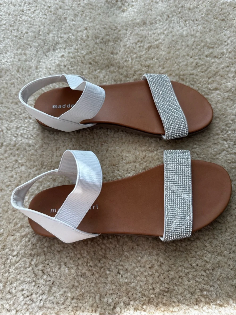 Madden Girl White Rhinestone Strap Sandals
